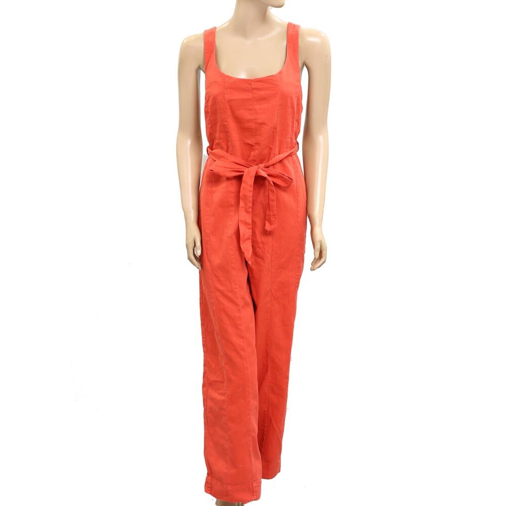 Free People Free-Est Kirstie Jumpsuit Wide Leg Crisscross Cotton Red XS 279715 - Picture 3 of 8